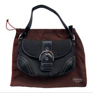 Coach Black Soho Minisig Fabric & Leather Baguette Shoulder Bag